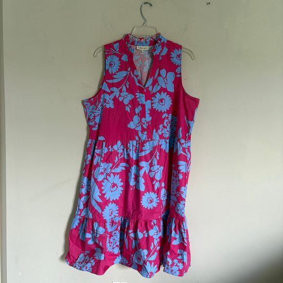 Women's 52seven Pink & Blue Floral Sleeveless Tiered Babydoll Dress XL - Picture 3 of 14